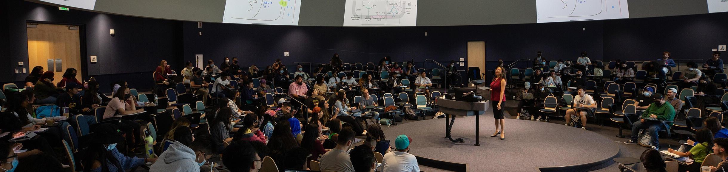 加州大学洛杉矶分校的教授在学生成功中心的演讲厅里讲课